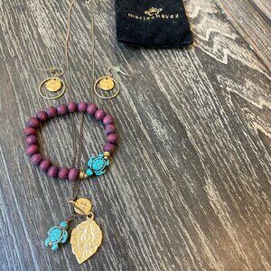 Marie Chavez Boho Buddhist Turqouise Turtle Set 18" Necklace Earrings Bracelet